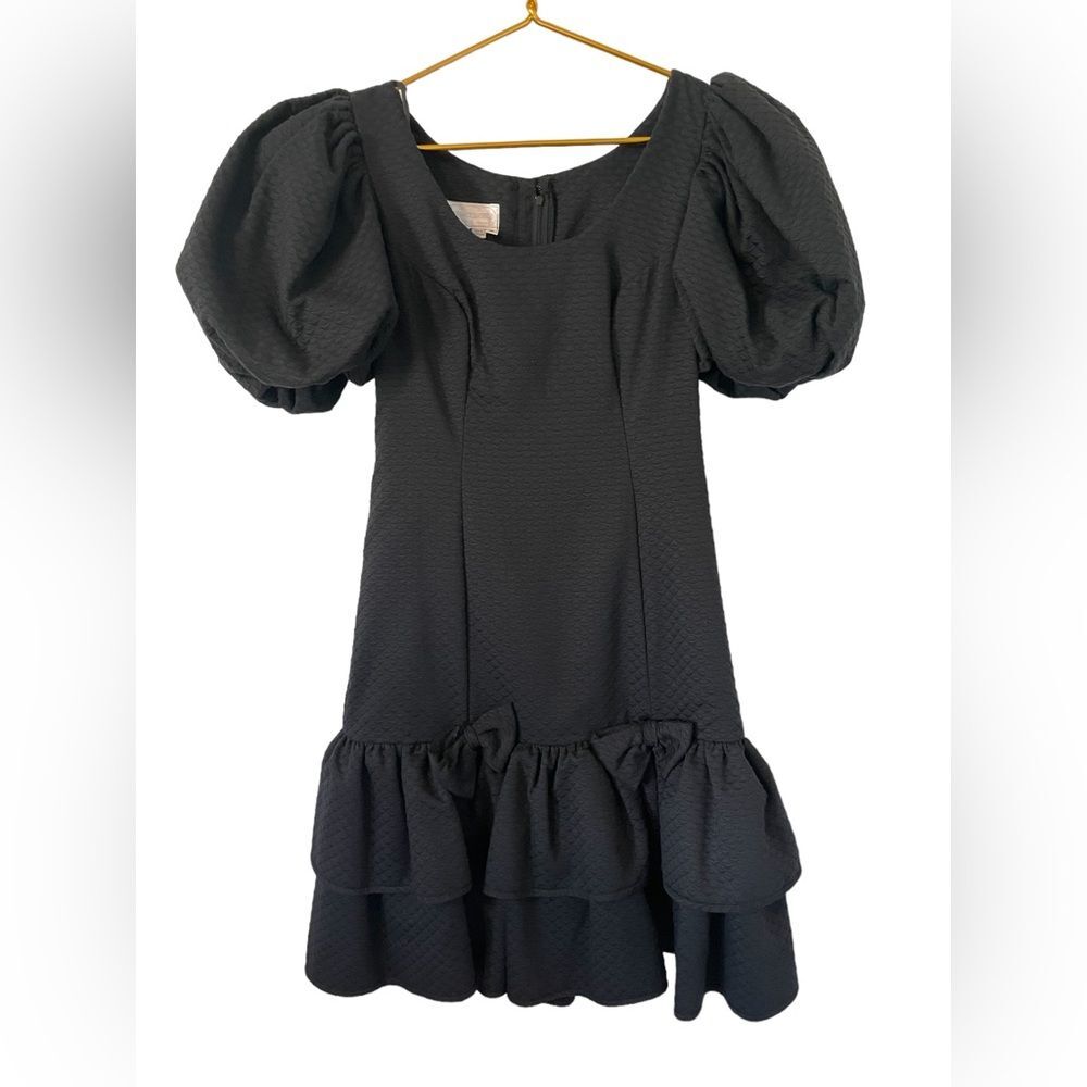 Blair Woolverton Puff Sleeve Drop Waist Black Dress,‎ Size 6